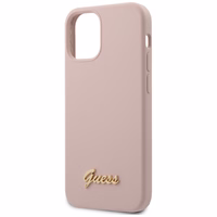 Guess GUHCP12SLSLMGLP iPhone 12 mini 5.4" gaiši rozā/gaiši rozā cietais apvalks Silikona uzraksts Zelta logotips