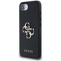 Guess PU Grained 4G Metal Logo viedtālruņa apvalks iPhone 16e - melns