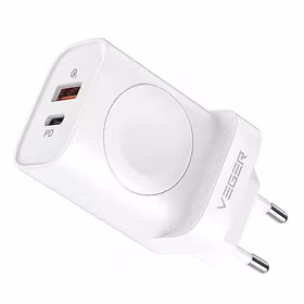 VEGER ceļojumu lādētājs USB A + Type C + bezvadu lādētājs saderīgs ar Apple Watch PD QC3.0 3A 25W W002E balts