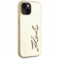Karl Lagerfeld Wrinkled Metal Signature viedtālruņa apvalks iPhone 15 - zelta