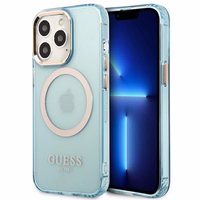 Guess Gold Outline caurspīdīgs Magnētiskais MagSafe viedtālruņa apvalks iPhone 13 Pro / iPhone 13 - zils