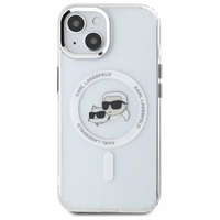 Karl Lagerfeld IML Metal Karl&Choupette galvas MagSafe iPhone 14 viedtālruņa apvalks – balts