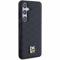 DKNY Ādas raksts metāla logotips MagSafe apvalks viedtālrunim Samsung Galaxy S24 - melns