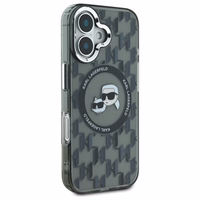 Karl Lagerfeld IML Monogram Karl & Choupette Head Magnētiskais viedtālruņa apvalks iPhone 16 - melns