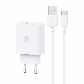 USAMS Tīkla lādētājs 18W + kabelis USB-C/USB-A 1m Fast Charging balts series SC SCXLTZ02