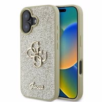Guess Fixed Glitter Big 4G viedtālruņa apvalks iPhone 16 Plus - zelta