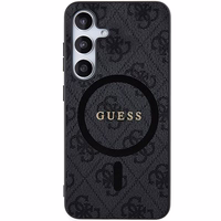Guess 4G Collection Ādas Metāla Logotips Magnētiskais viedtālruņa apvalks Samsung Galaxy S24 - melna
