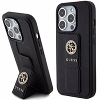 Guess viedtālruņa apvalks ar statīvu Grip Stand 4G Saffiano Strass iPhone 15 Pro Max - melns