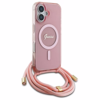 Guess Crossbody Cord Script MagSafe Viedtālruņa apvalks Apple iPhone 16 - rozā