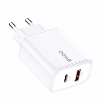 BWOO CDA207 PD 36W wall lādētājs 1x USB-A + USB-C port balts