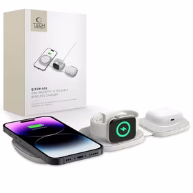 Tech-Protect QI15W-A32 3 vienā indukcijas lādētājs ar MagSafe viedtālrunim / Apple Watch / AirPods - pelēks