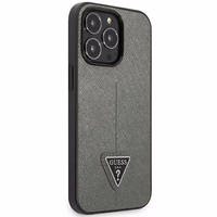 Guess GUHCP14XPSATLG iPhone 14 Pro Max 6.7" sudraba cietais viedtālruņa apvalks Saffiano Triangle Logo
