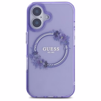 Guess IML Ziedu Vainags Magnētiskais viedtālruņa apvalks iPhone 16 - violeta
