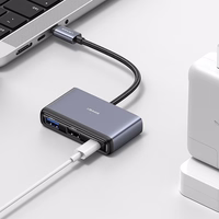 USAMS adapteris HUB 5w1 USB 2.0/USB 3.0/ USB-C/TF/SD tumši pelēks SJ628HUB01 (US-SJ628)