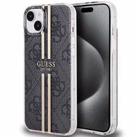 Guess IML 4G Gold Stripe viedtālruņa apvalks iPhone 15 Plus / 14 Plus - melns