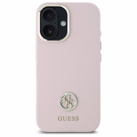 Guess Silicone Logo Strass 4G viedtālruņa apvalks iPhone 16 - gaiši rozā