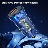 USAMS Auto lādētājs 1xUSB+1xUSB-C C32 30W Fast Charge zils CC164CC02 (US-CC164)