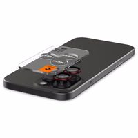 Spigen Optik Pro L-Series Glas.tR EZ Fit rūdītais stikls iPhone 14 Pro / Pro Max / 15 Pro / Pro Max / 16 Pro / 16 Pro Max / 17 Pro / 17 Pro Max - melns ar sarkanu malu