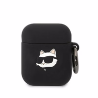 Karl Lagerfeld KLA2RUNCHK AirPods 1/2 apvalks melns/melns silikona Choupette galva 3D