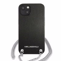 Karl Lagerfeld Ādas teksturēts un ķēdes viedtālruņa apvalks iPhone 13 / 14 / 15 6.1" - melns