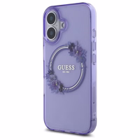 Guess IML Ziedu Vainags Magnētiskais viedtālruņa apvalks iPhone 16 - violeta