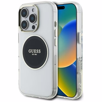Guess IML Metal Colored Circle Classic Logo Magnētiskais viedtālruņa apvalks iPhone 16 Pro - melns