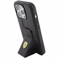 Ferrari Grip Stand Metal Logo apvalks iPhone 15 Pro Max – melns