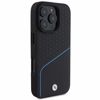 BMW Paraksts Ādas Teksturēts un Līnija Magnētiskais viedtālruņa apvalks iPhone 16 Pro - melns