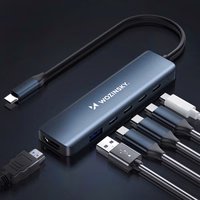 USB-C 6 in 1 Hub Wozinsky WHBC10Y4S daudzfunkcionāls, alumīnijs, ar 25 cm kabeli - pelēks
