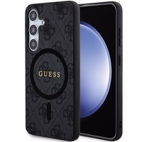 Guess 4G Collection Ādas Metāla Logotips Magnētiskais viedtālruņa apvalks Samsung Galaxy S24 - melna