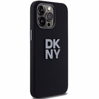 DKNY Šķidrs silikona metāla logotips viedtālruņa apvalks iPhone 15 Pro Max - melns