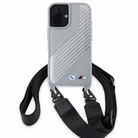 BMW M Edition Carbon Stripe & Strap Viedtālruņa apvalks Apple iPhone 16 - pelēks