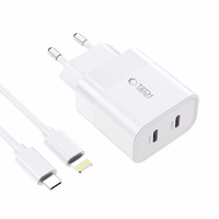 Tech-Protect C20W 2x USB-C PD 20W lādētājs ar USB-C / USB-C kabeli - balts