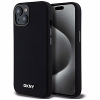 DKNY Šķidrs silikona mazs metāla logotips magnētiskais viedtālruņa apvalks iPhone 14/15/13 - melns