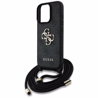Guess 4G Big Logo Cord Stap viedtālruņa apvalks iPhone 16 Pro Max - melns