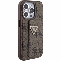 Guess Grip Stand 4G Triangle Strass viedtālruņa apvalks iPhone 15 Pro - brūns