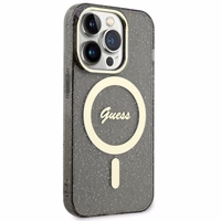 Guess GUHMP14XHCMCGK iPhone 14 Pro Max 6.7" melns cietais viedtālruņa apvalks Glitter Gold Magnētiskais