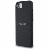 Guess PU Grained Classic Logo viedtālruņa apvalks iPhone 16e ar MagSafe - melns
