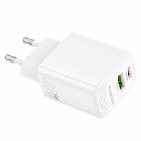 Borofone sienas lādētājs BN29 Fuente - USB + Type C - QC 3.0 PD 30W balts