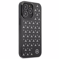 Mercedes viedtālruņa apvalks iPhone 13 Pro / iPhone 13 ar sudraba zvaigžņu rakstu, melns
