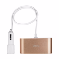 Auto cigarešu aizdedzinātāja ligzdas sadalītājs B08 - 3 ligzdas + 2xUSB - 3,1A 120W ar displeju un kabeli zeltains