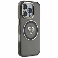 Guess IML Metal Mountain Logo Magnētiskais iPhone 16 Pro Max viedtālruņa apvalks - melns