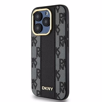 DKNY Ādas rūtainais magnētiskais apvalks iPhone 15 Pro Max - melns