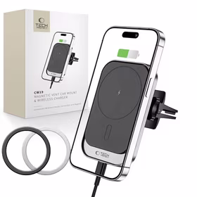 Tech-Protect CW19 MagSafe magnētiskais automašīnas turētājs ar 15W indukcijas lādētāju gaisa ventilācijai - melns