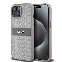 DKNY Ādas mono svītra un metāla logotips viedtālruņa apvalks iPhone 15 / 14 / 13 - bēšs