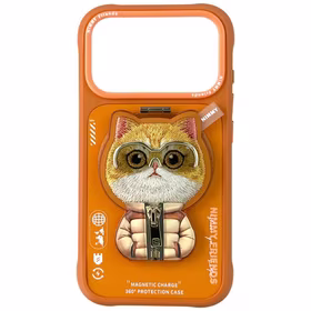 Nimmy Cool&Cute 2.0 Cat macins iPhone 17 Pro Max ar magnetisko turetaju - oranzs