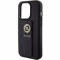 Guess viedtālruņa apvalks ar statīvu Grip Stand 4G Saffiano Strass iPhone 15 Pro Max - melns