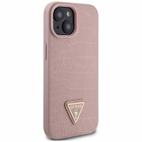 Guess GUHCP15SPCRTHCP iPhone 15 6.1" rozā/rozā cietais apvalks Croco Triangle Metal Logo