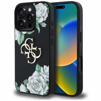 Guess Grained Roses Big 4G logo viedtālruņa apvalks iPhone 16 Pro - melns