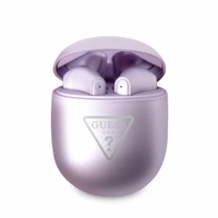 Guess GUTWST82TRU TWS Bluetooth austiņas + violeta/volileta trīsstūra logotipa dokstacija